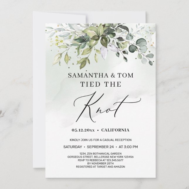 Invitación Boda moderna boho con follaje de vegetación compro (Anverso)