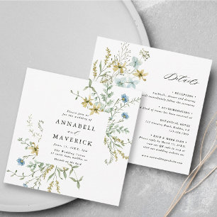 Invitación Boda moderna boho de flores silvestres delicadas t