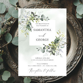 Invitación Boda moderna boho eucalipto follaje verde