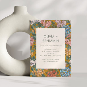 Invitación Boda moderna boho floral amarillo verde terroso