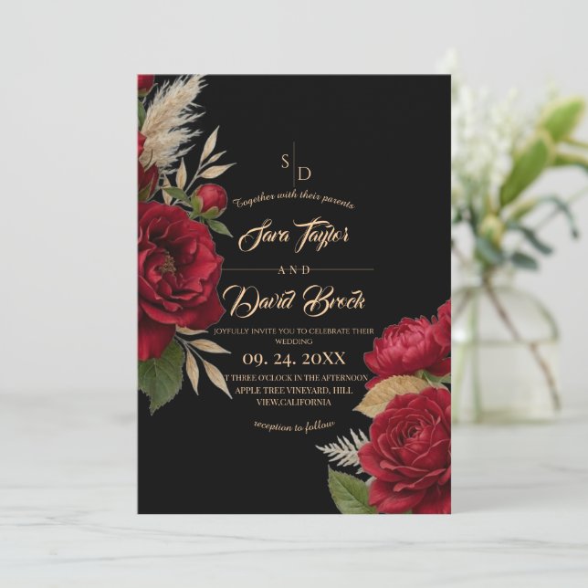 Invitación Boda moderna boho floral de rosas (Anverso de pie)
