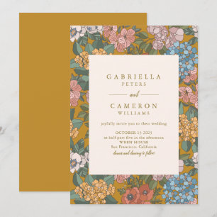 Invitación Boda moderna boho floral mostaza amarilla