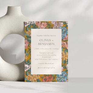 Invitación Boda moderna boho floral mostaza amarilla terrosa