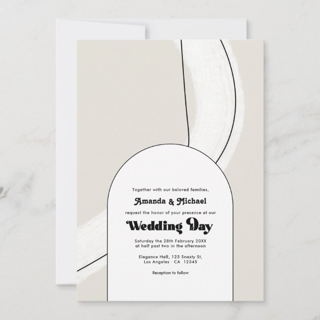 Invitación Boda moderna boho geométrica neutral minimalista (Anverso)