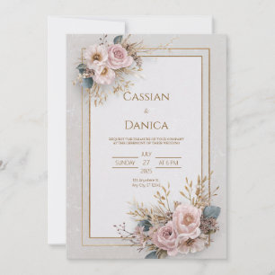 Invitación Boda Moderna Boho Hoja de Ventilador Rojo de Bayas