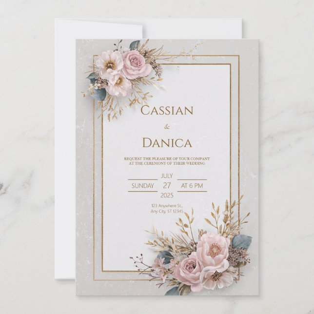 Invitación Boda Moderna Boho Hoja de Ventilador Rojo de Bayas (Anverso)