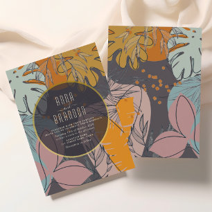 Invitación Boda moderna boho naranja y negra