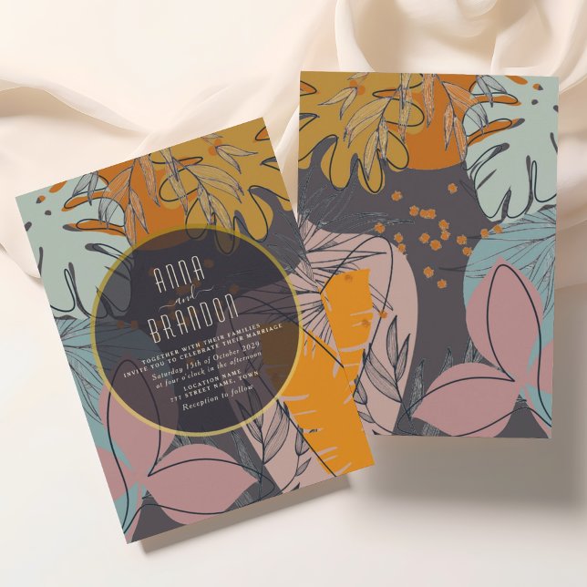 Invitación Boda moderna boho naranja y negra (Subido por el creador)