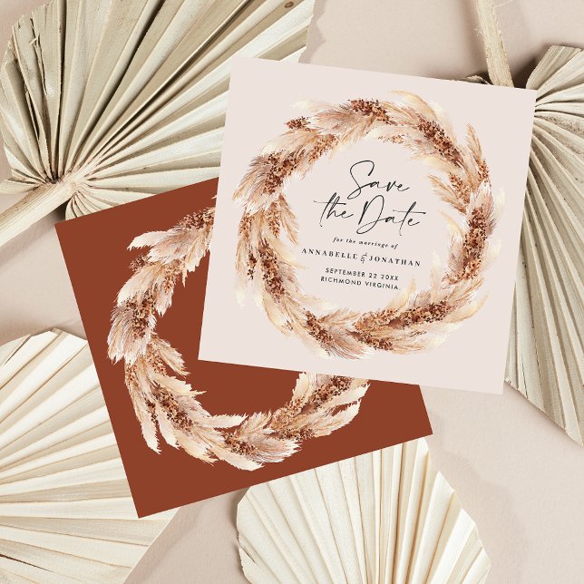 Invitación Boda moderna boho terracota hierba de pampas (Subido por el creador)