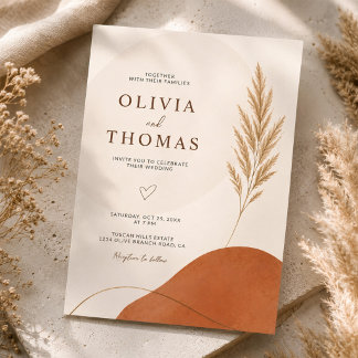 Invitación Boda Moderna Boho Tono Tierra Terracota