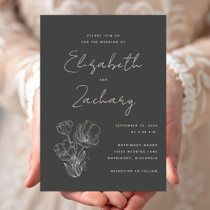 Invitación Boda moderna botánica en gris y crema