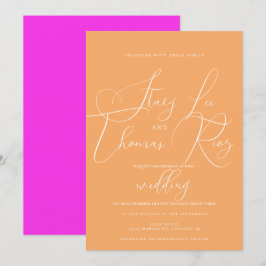 Invitación Boda Moderna Brillante Preciosa Escritura Naranja 
