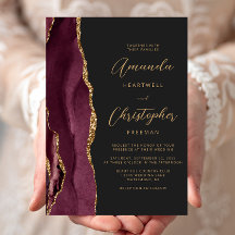 Boda Moderna Burgundy Oro Ágata Escritura Pizarra