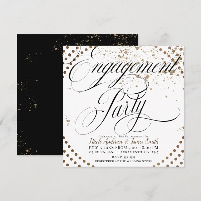 Invitación Boda Moderna Chic Bronce Negro Fiesta de Compromis (Anverso / Reverso)