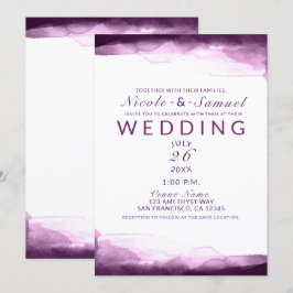 Invitación Boda moderna chic con acuarela púrpura de zarzamor