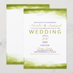 Invitación Boda Moderna Chic con Acuarela Verde Chartreuse