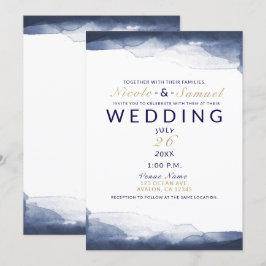 Invitación Boda moderna chic de acuarela azul marino