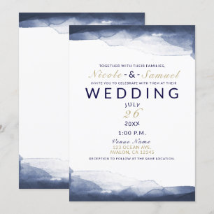 Invitación Boda moderna chic de acuarela azul marino