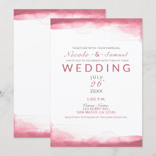Invitación Boda moderna chic de acuarela rosa lavanda de baya