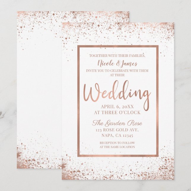 Invitación Boda Moderna Chic Glam Rosa Dorado (Anverso / Reverso)