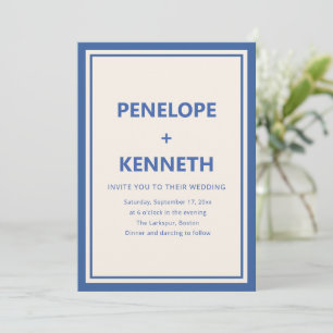 Invitación Boda moderna clásica simple con borde azul