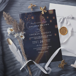 Invitación Boda moderna código QR faroles enredados elegantes