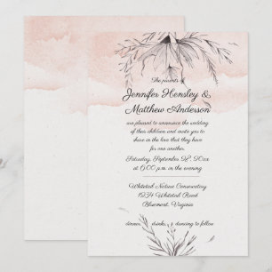 Invitación Boda moderna con acuarela en melocotón y gris