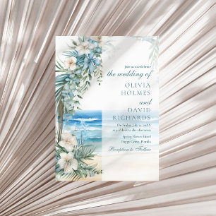 Invitación Boda Moderna con Arco Floral y Playa Tropical