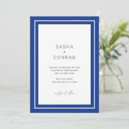 Invitación Boda moderna con borde audaz azul zafiro