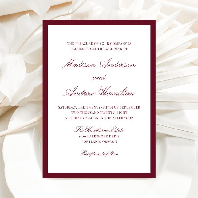Invitación Boda moderna con borde de Borgoña (Subido por el creador)