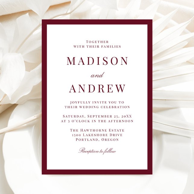 Invitación Boda moderna con borde de Borgoña (Subido por el creador)