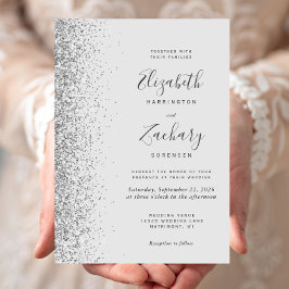 Invitación Boda moderna con borde de brillo plateado gris pál