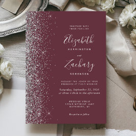 Invitación Boda moderna con borde de purpurina plateada y bur