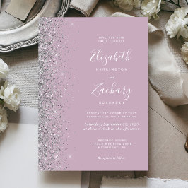 Invitación Boda moderna con borde de purpurina plateada y pol