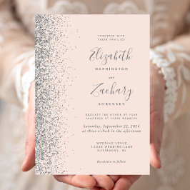 Invitación Boda moderna con borde de purpurina plateada y ros