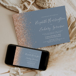 Invitación Boda moderna con brillo de melocotón azul polvorie