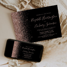 Invitación Boda moderna con brillo de rosa oro negro