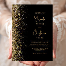 Invitación Boda moderna con brillo dorado negro