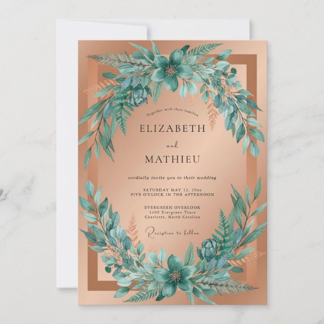 Invitación Boda moderna con brillo en oro rosa (Anverso)