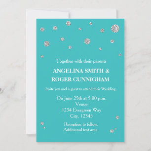 Invitación Boda moderna con brillo plateado y turquesa