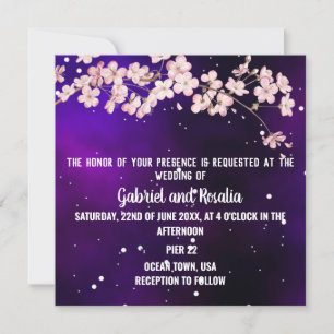 Invitación Boda moderna con cielo estrellado y flor de cerezo