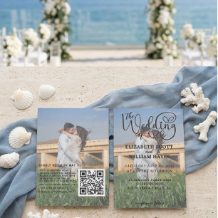 Invitación Boda moderna con código QR de 2 fotos y escritura 