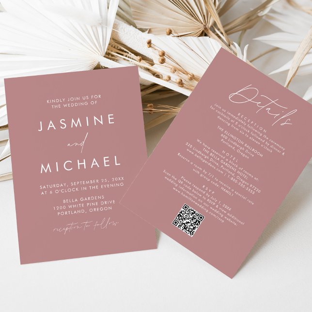 Invitación Boda moderna con código QR todo en uno de rosa pol (Subido por el creador)