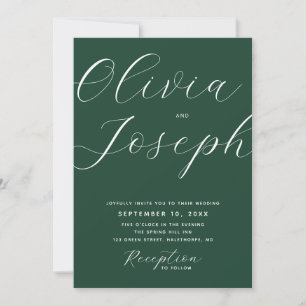 Invitación Boda moderna con código QR y foto en verde bosque 