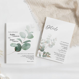 Invitación Boda moderna con detalles blancos y vegetación en