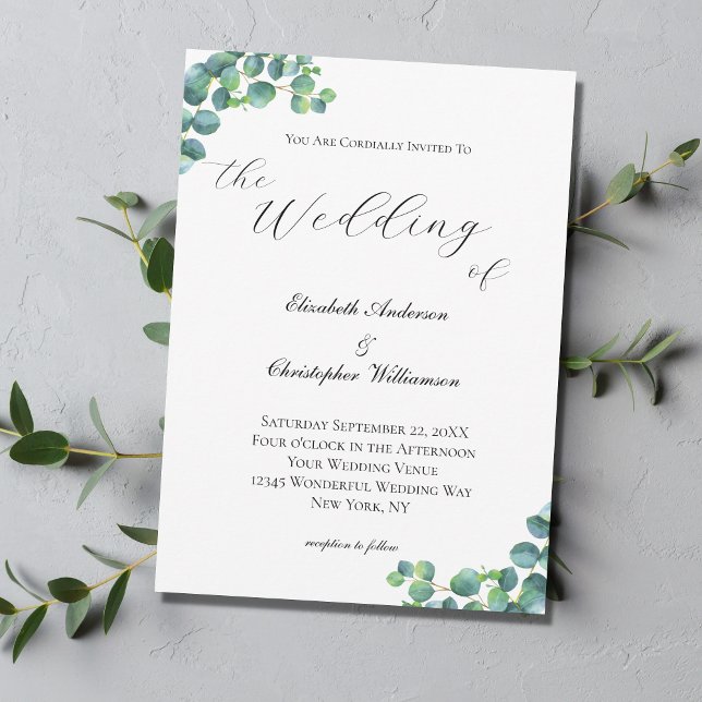 Invitación Boda moderna con escritura elegante de eucalipto b (Subido por el creador)