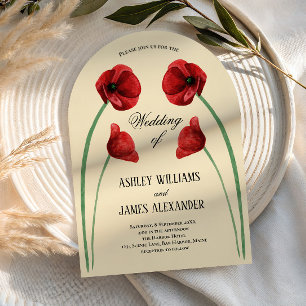 Invitación Boda moderna con flores arqueadas de amapola roja