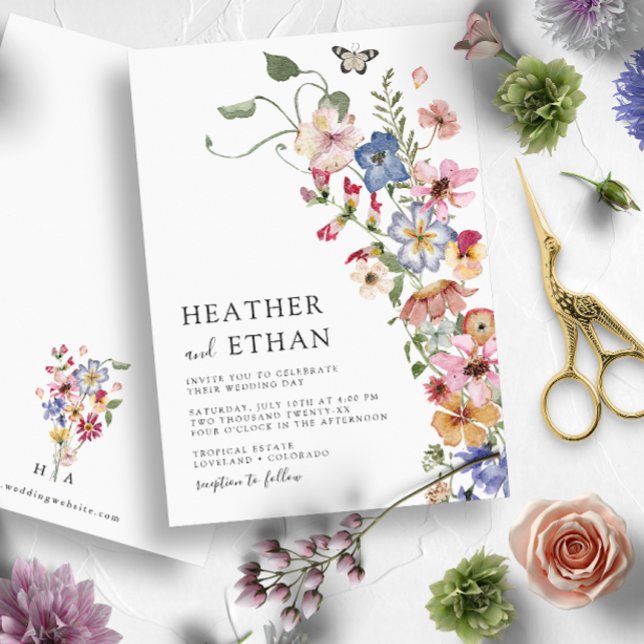 Invitación Boda Moderna con Flores Silvestres (Modern Wildflower Wedding Invitation by Painted Paperie)