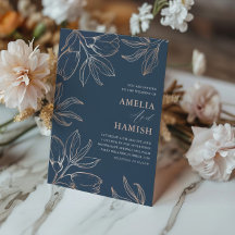 Boda moderna con follaje azul y rosa oro