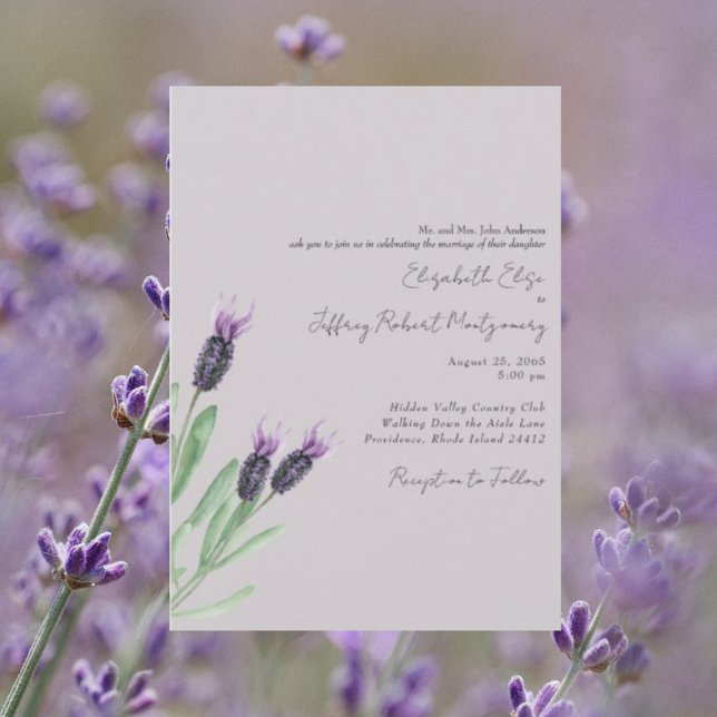 Invitación Boda moderna con follaje de acuarela de lavanda (Subido por el creador)